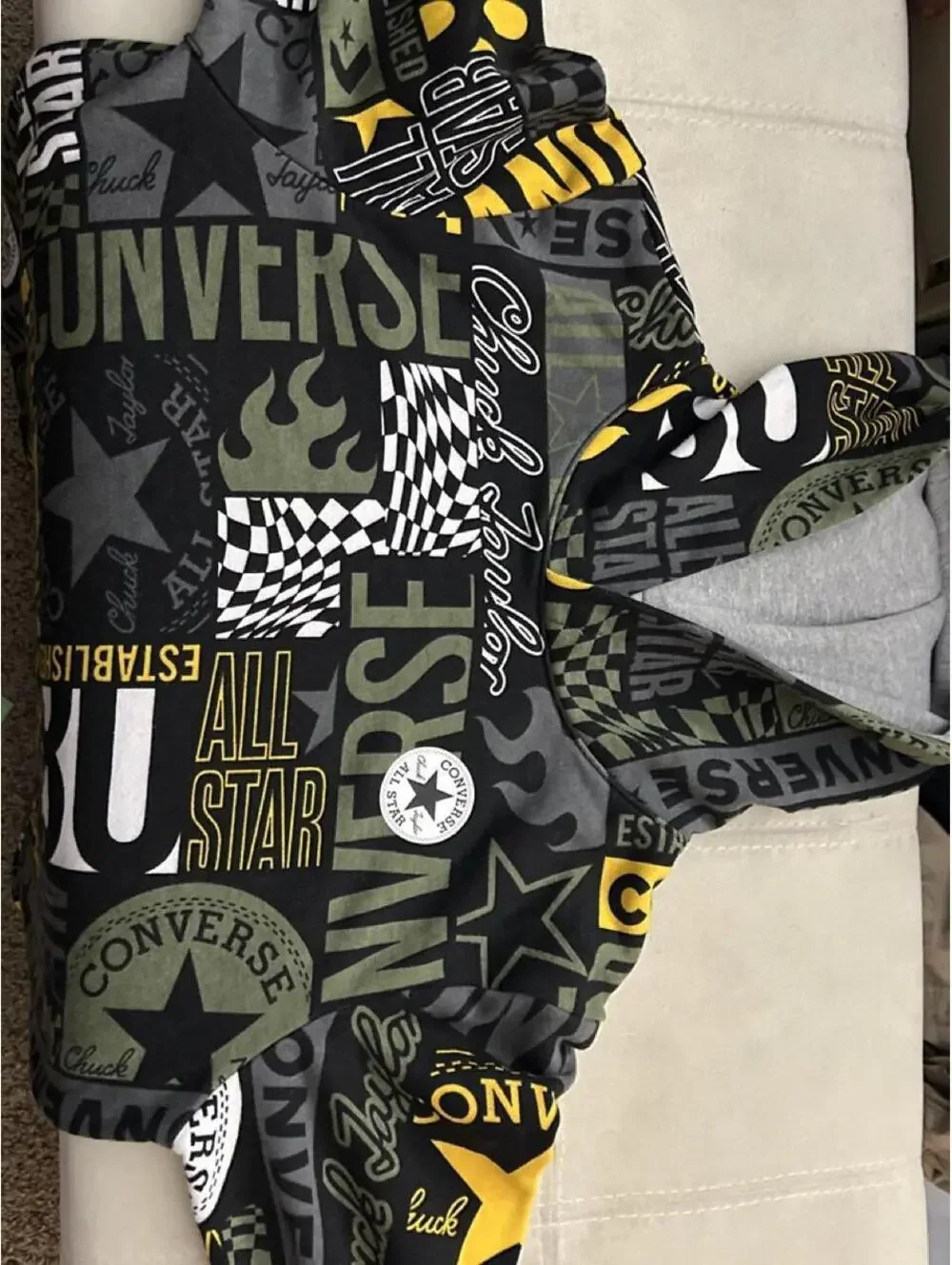 Converse Kids' XL Hoodie with All-Over Chuck Taylor and All Star Logo Print, New